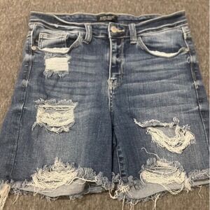 Judy Blue Denim Shorts Distressed Ripped Frayed Hem Casual Blue Size M